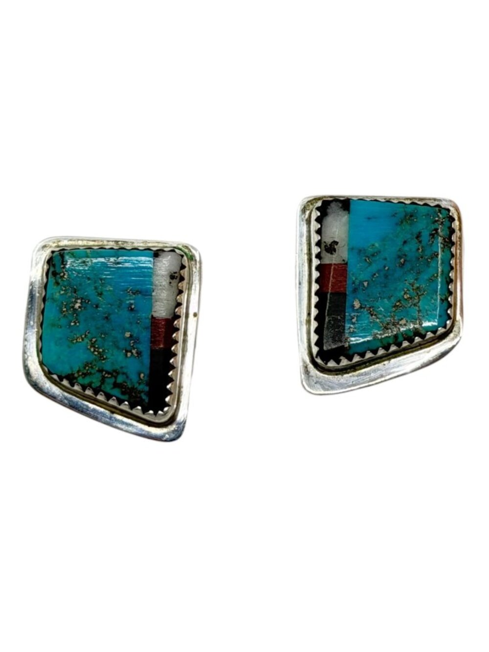 Navajo Nancy Custer sterling silver turquoise earrings - GM557